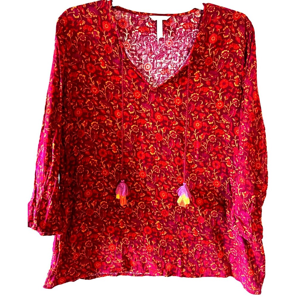 Matilda Jane Coral Reef Medallion Women's Red Purple Top Size XXL